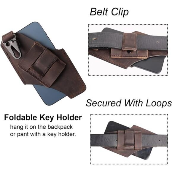Leather Cell Phone holster with Belt Clip,Leather Phone pouch for iPhone Samsung - Picture 4 of 7